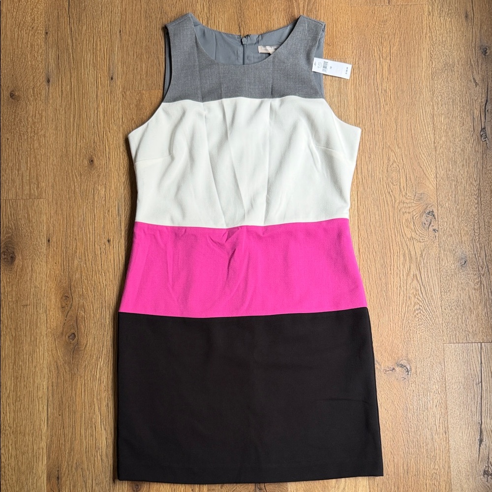 Banana Republic Factory Colorblock Sheath Dress in Gray, Cream, Pink & Black